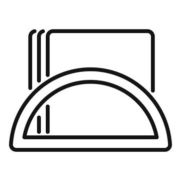 Paper stack standing on half round paper holder line icon Illustrazione stock