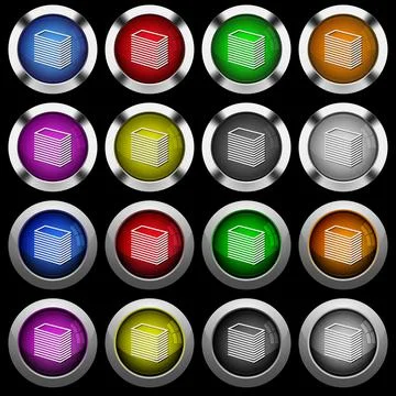 Paper stack white icons in round glossy buttons on black background Stock Illustration