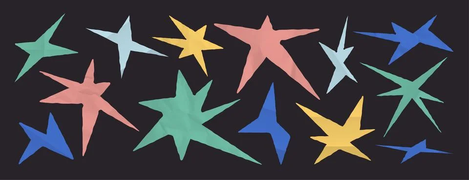 Paper star collage elements with torn cutout shape 库存插图