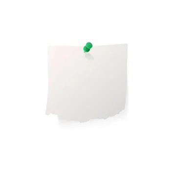 Paper sticker note attached with green push pin vector icon, realistic stick イラスト素材