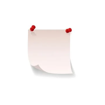 Paper sticker note attached with red push pins vector icon, realistic stick note イラスト素材