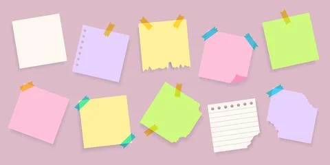 Paper sticker set, vector reminders, templates, colorful square note papers Stock Illustration