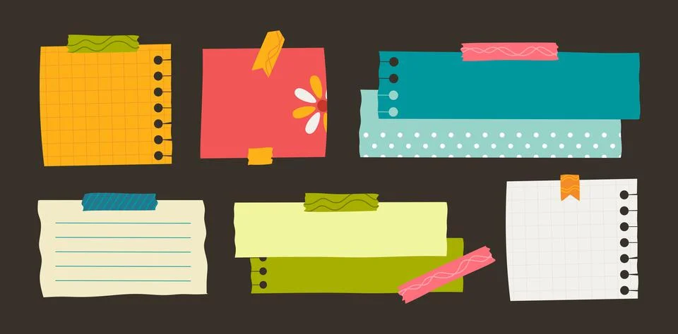 Paper sticker various notes are personal. Accessories for organizing documents Stock Illustration
