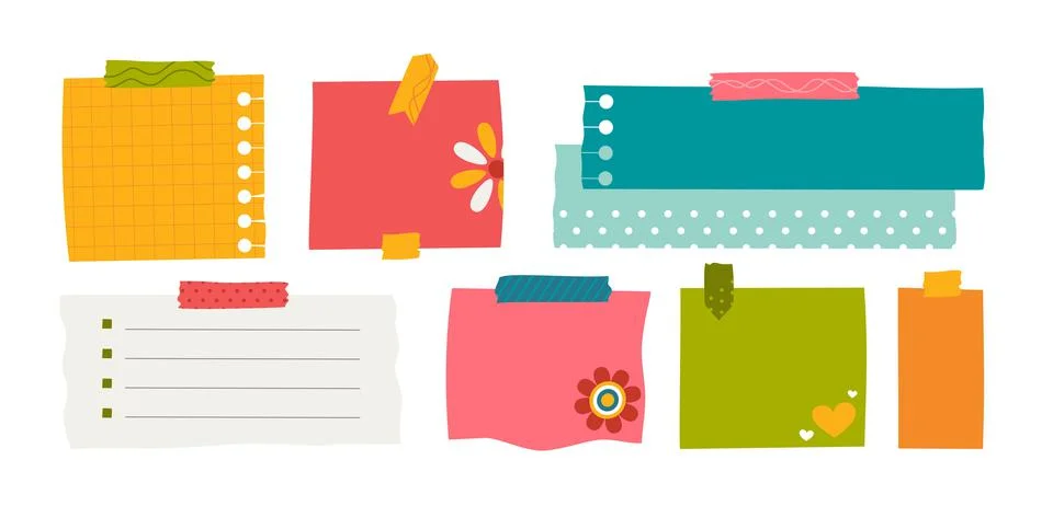 Paper sticker various notes are personal. Accessories for organizing document Stock Illustration