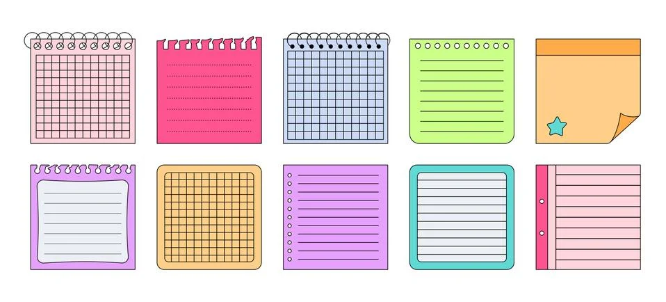 Paper stickers notes elements planning set vector Illustrazione stock