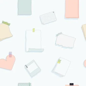 Paper stickers reminders seamless pattern. Blank sheets paper torn from notebook Stock Illustration