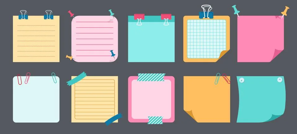 Paper sticky note flat set notebook reminds vector Stock Illustration