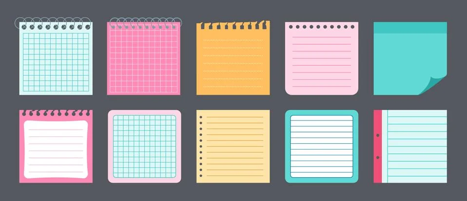 Paper sticky note flat set memo messages vector Stock Illustration