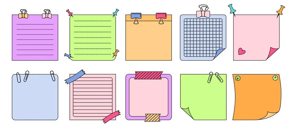 Paper sticky note set planning notebook vector Stock Illustration