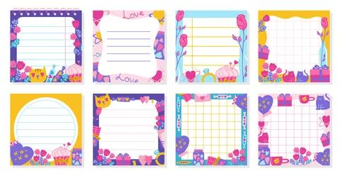 Paper sticky notes Notepaper Sticker Notepads set Valentines Day elements sheet Stock Illustration