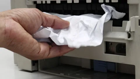 Paper Stuck, Paper Jam In Printer At Office concept office equipment problem Stock Footage 166144237