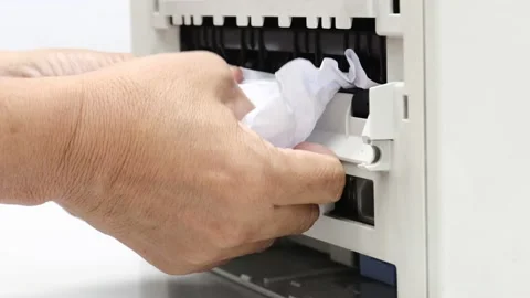 Paper Stuck, Paper Jam In Printer At Office concept office equipment problem Stock Footage 166144266