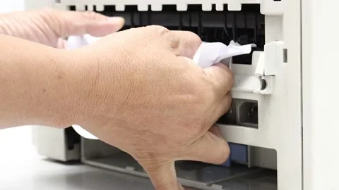 Paper Stuck, Paper Jam In Printer At Office concept office equipment problem Stock Footage 166144273