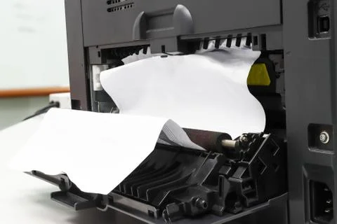 Paper Stuck, Paper Jam In Printer At Office Stock Photos