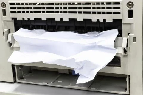 Paper Stuck, Paper Jam In Printer At Office Stock Photos