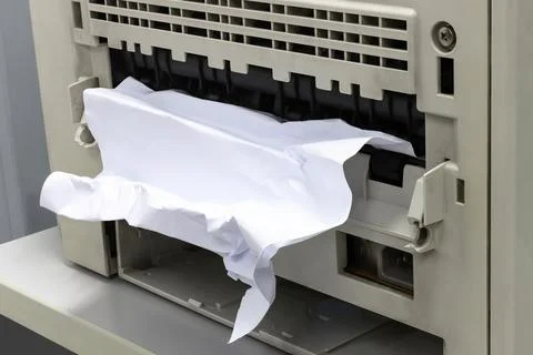 Paper Stuck, Paper Jam In Printer At Office 스톡 사진
