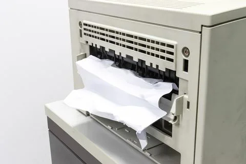 Paper Stuck, Paper Jam In Printer At Office Foto stock