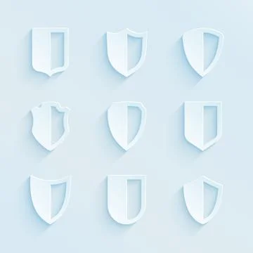 Paper style shield frames. Vector icons set Stock Illustration