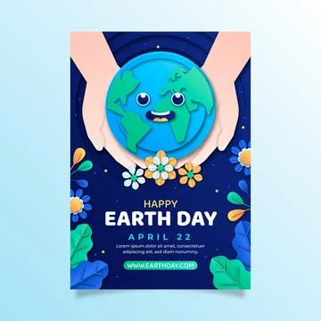 Paper style vertical poster template for earth day celebration Stock Illustration