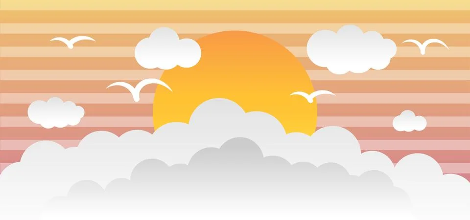 Paper Sunset Background with Clouds Stock Illustration