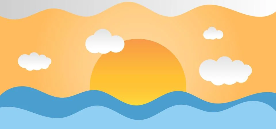Paper Sunset Background with Clouds Stock Illustration
