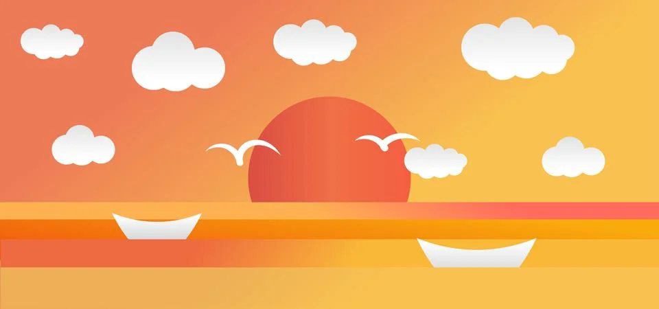 Paper Sunset Background with Clouds Illustrazione stock