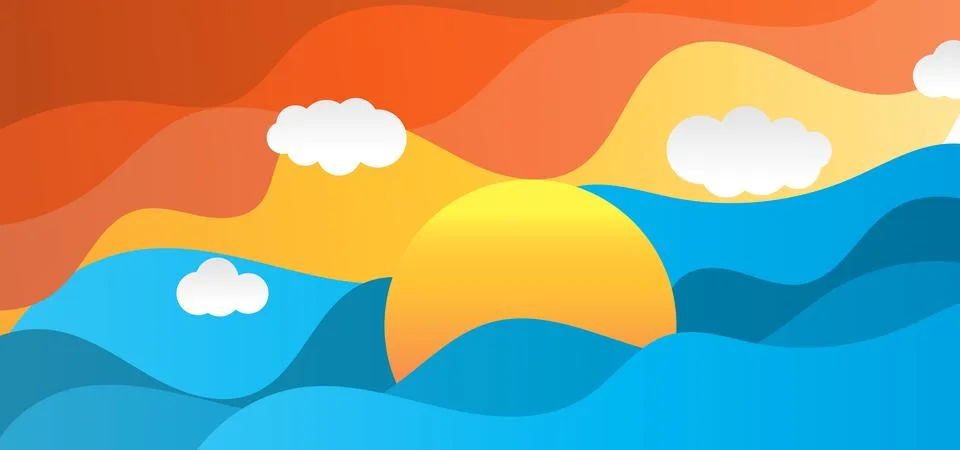 Paper Sunset Background with Clouds Stock Illustration