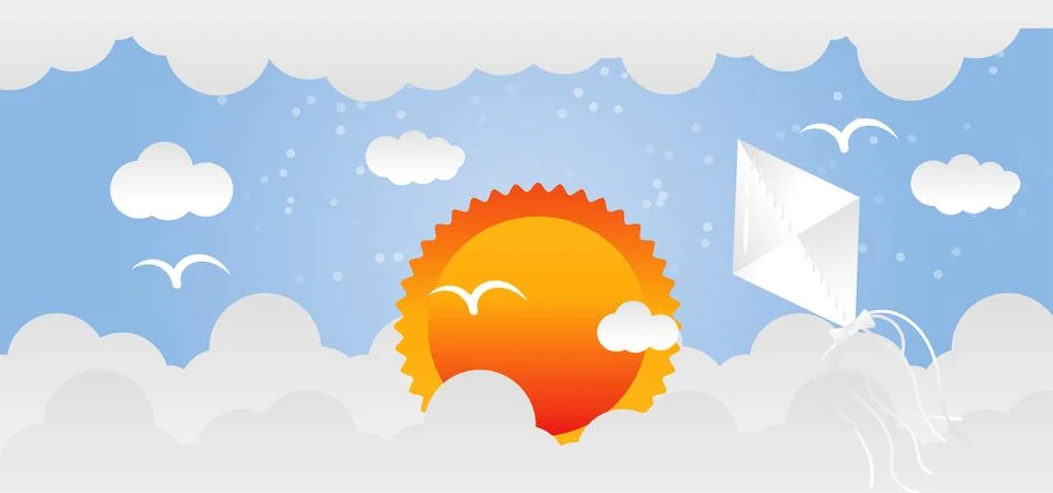 Paper Sunset Background with Clouds Stock Illustration
