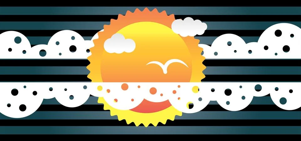 Paper Sunset Background with Clouds Stock Illustration