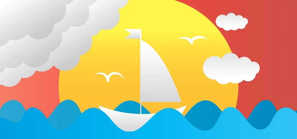 Paper Sunset Background with Clouds イラスト素材