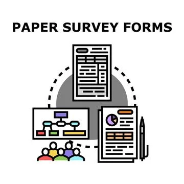 Paper survey forms collecting data for market analysis Stock Illustration