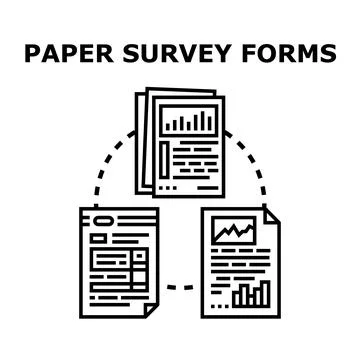 Paper survey forms collecting data and analyzing results Stock Illustration