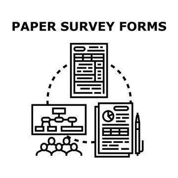 Paper survey forms collecting data for market analysis Stock Illustration