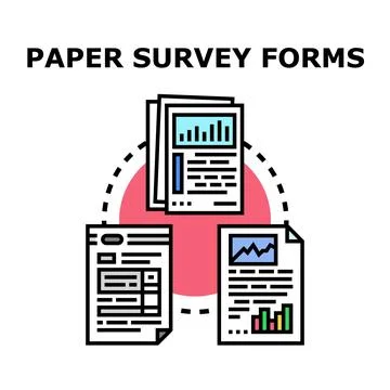 Paper survey forms collecting data and analyzing results Stock Illustration