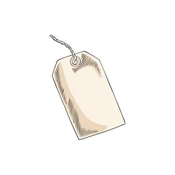 Paper tag on a rope vector sketch icon, empty blank of price label, special Stock Illustration