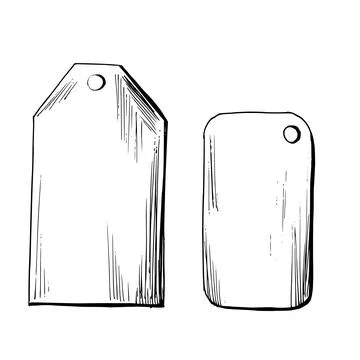 Paper tags with holes for thread, rectangular shape, empty. EPS hand drawn black Stock Illustration