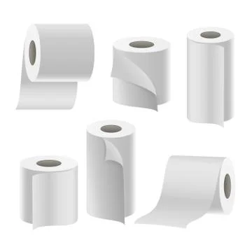 Paper Tape Roll Set Vector. Bathroom Hygiene. 3D Toilet Paper Blank. Packaging Ilustración de archivo