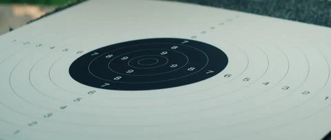 Paper target with concentric rings placed on table during shooting practice Stock Footage 309574248