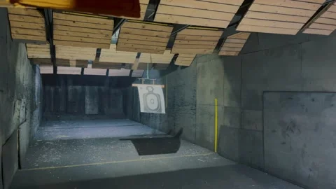 Paper target in the shape of man moves in a dash Stock Footage 194509362