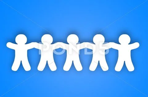 Paper team white people over blue background Stock Illustration