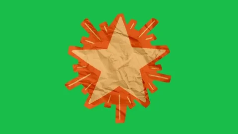 Paper Texture Cutout Animated Orange Star Badge Green Screen Stock Footage 343078739