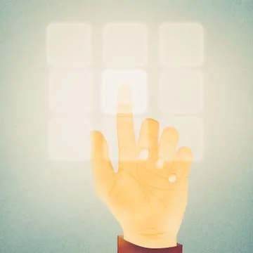 Paper texture ,Hand gesture pushing button on touch screen Stock Illustration