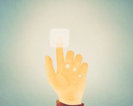 Paper texture ,Hand gesture pushing button on touch screen Stock Illustration