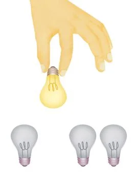 Paper texture ,  illustration of hand picking bright light bulb Stock-Illustration