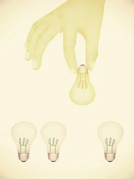 Paper texture ,  illustration of hand picking bright light bulb Stock-Illustration