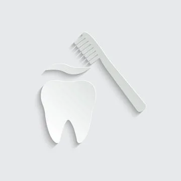 Paper tooth, Toothbrush and toothpaste  black vector icon Stock Illustration