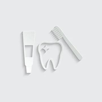 Paper tooth, Toothbrush and toothpaste  black vector icon 스톡 일러스트