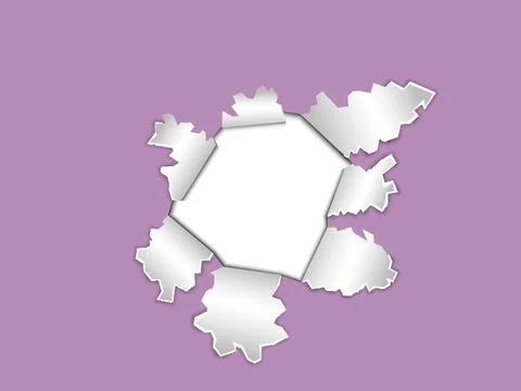 Paper torn hole with folded edges on purple background. Paper cut frame wit.. Stock Illustration