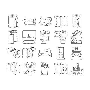 Paper towel kitchen roll tissue icons set vector Stock Illustration