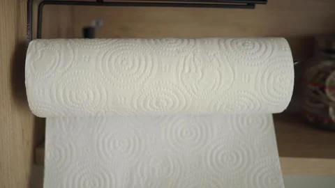 Paper towel roll in home kitchen cabinet Stock Footage 339519182